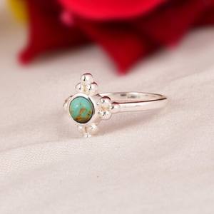 Sterling Silver Kingman <b>Turquoise</b> <b>Ring</b> Artisan Boho Floral Statement Jewelry Handmade <b>Turquoise</b> Gemstone <b>Ring</b> Gift for Her - Product Image 1