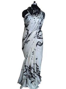Elegant Black and White Abstract Print <b>Saree</b> - Product Image 2