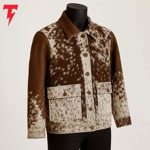 Veste en cuir de vachette vieilli pour homme avec imprimé peau de vache naturelle, imprimé animal, veste en cuir de vache du fabricant - Product Image 4