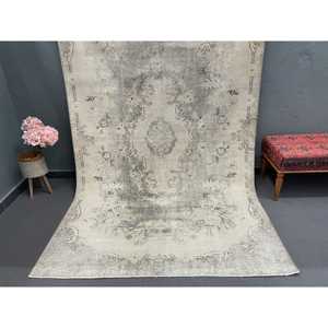 Alfombra Grande Vintage de 5.6x9.3 pies, Alfombra Abstracta Gris Negra de Lana - Product Image 1