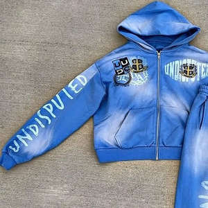 Ensemble de survêtement unisexe de haute qualité 100% coton Streetwear lourd avec logo personnalisé Sweat-shirt Jogging Pantalon de survêtement deux pièces Pantalon évasé - Product Image 2