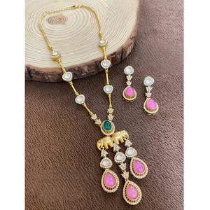 Ensemble collier boucles d'oreilles en moissanite de grande qualité plaqué or pour femme, cadeau de fiançailles traditionnel pour mariage - Product Image 1