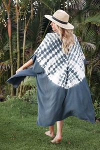 Nueva alta calidad al por mayor estilo bohemio playa cubrir elegante Tie Dye frente abierto largo Kimono traje de baño cubrir para mujeres - Product Image 5