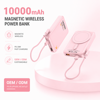 Mini Power Bank PD 20W avec câble magnétique Type-C, charge sans fil, 10000 mAh, avec écran numérique, alimentation mobile personnalisable