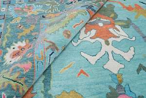 Tapis noués à la main de la meilleure qualité, fabriqués en pure laine, laine filée à la main, tapis en laine noués à la main de qualité supérieure, design Ushak - Product Image 3