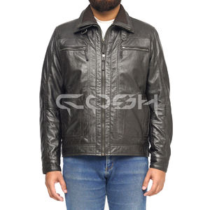 Fabricante de Chaquetas de Cuero Genuino Color Marrón Oscuro para Hombre, OEM ODM |   Chaqueta Bomber COSH para Motociclistas con Múltiples Bolsillos - Product Image 5