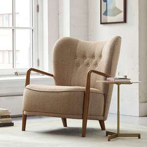 Elin <b>Lounge</b> <b>Chair</b> Made of Solid Teak Wood with Thick Ivory White Cushions and a Shiny Brown Finish. - Product Image 2