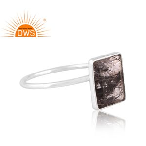 ล่าสุดได้รับความนิยมปรับเงินสเตอร์ลิงธรรมชาติสีดำ Rutile พลอยแหวนซ้อนผู้ผลิตเครื่องประดับที่กำหนดเอง - Product Image 3