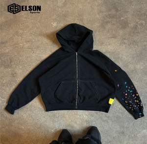 Nouvel arrivage de sweatshirts courts en éponge française avec logo personnalisé, poids lourd de 450 g/m², sweat à capuche unisexe imprimé avec fermeture éclair - Product Image 6