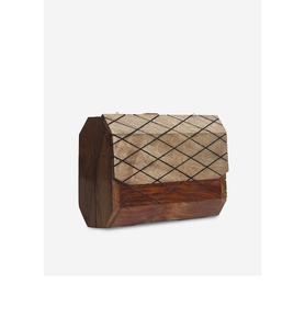 Pochette en bois marron et doré pour femmes - Product Image 1