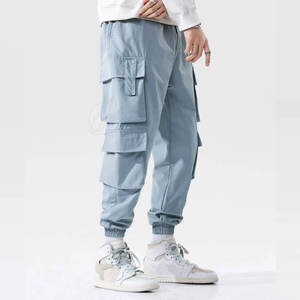 High Street Men's Elastic Waist Cargo Trouser Lona ligera Casual Streetwear Hip Hop Style Stack Sweat Pantalones - Product Image 3