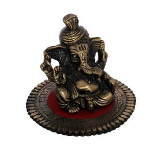 ECraftIndia Brown Metal Phagdi Lord Ganesha Idol with Round Base 10x10x7cm for Home Decor - Product Image 4