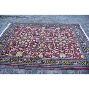 Alfombra de área grande turca vintage, diseño de retazos rojo y azul clásico, material de lana de 6,3x9,3 pies, respaldo de látex, Alfombra de estilo rectangular para habitación - Product Image 4