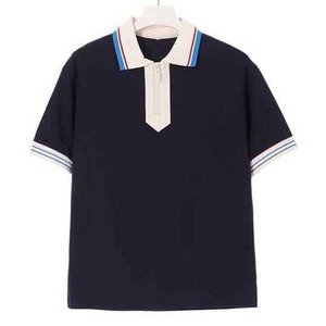 Demi-fermeture éclair Preppy manches courtes Color-Block College Polo Shirt respirant confortable polos pour hommes - Product Image 5