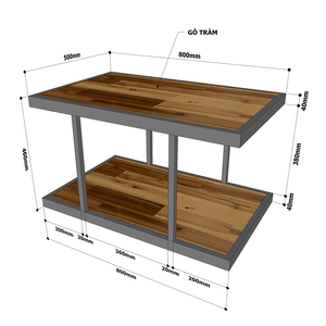 Industrial Design 2-Tier <b>Sofa</b> <b>Table</b> 80x50x46cm Tram Wood and Iron Frame Living Room Furniture-Model TT68139 - Product Image 4
