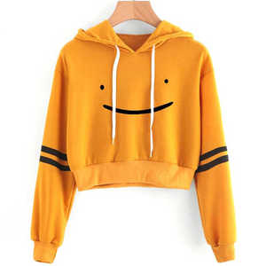 Meilleure qualité femmes couleur unie Smiley visage haut court sweats à capuche léger à la mode décontracté surdimensionné Vintage sweat - Product Image 1