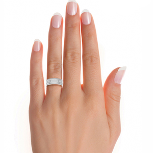 Bague de mariage à deux rangs en moissanite ronde de 1 carat en argent, élégantes bagues en moissanite pour les mariées - Product Image 5