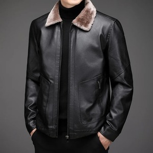 <b>Men's</b> PU Leather <b>Jacket</b> Fur Collar Warm Coat <b>Fleece</b> <b>Thick</b> <b>Jacket</b> Leather <b>Men</b> Slim Business Quality Suit Youth Moto Lapel Coats - Product Image 5