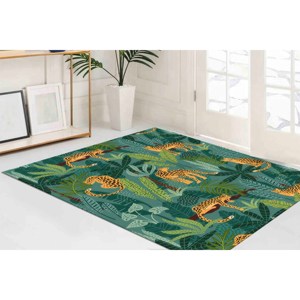 Tapis à imprimé tigre : Tapis bohème vert antidérapant, tapis en chenille - Product Image 3