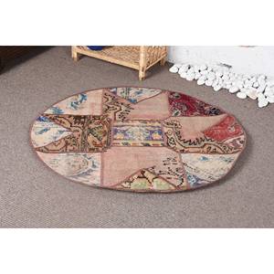 Alfombra clásica de lana Beige bohemia de 3,3x3,3 pies, diseño de retazos hecho a mano para área grande para entrada, pasillo, altura de pila de felpa - Product Image 3