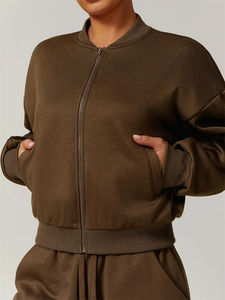 Ensemble de vêtements de course décontractés pour femmes Outwear Warm Long Sleeve Zipper Coat with High Waist Drawstring Pocket Sweatpants Sport Suit Tracksuit - Product Image 5