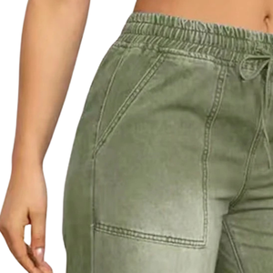 Jean en denim vert olive pour femme, coupe large, taille mi-haute, décontracté, vintage, délavé, jambe droite, 100 % coton, séchage rapide - Product Image 5
