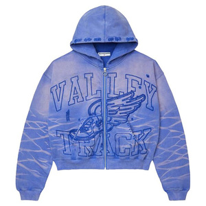 <b>Men's</b> Acid Wash Zip Up <b>Hoodie</b> with Distressed Ripped Details and Heavyweight Embroidery Streetwear Style - Product Image 3