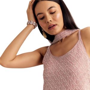 Set Kurta Chinon rosa con Cutdana Moti e Choker Dupatta firmato abito Sharara da sposa per elegante abito festivo da donna - Product Image 5