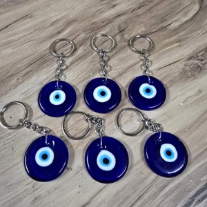 Turc bleu mauvais œil porte-clés poli Agate pierres précieuses pendentifs bonne chance artisanat amulette verre métal porte-clés suspendus - Product Image 2