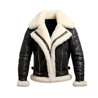 Veste bomber en cuir de mouton noir tendance et à la mode, fourrure blanche, cuir de raphia, adulte