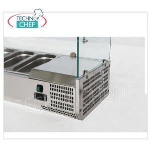 Vitrine Réfrigérée pour Ingrédients de Pizza de 140 cm de Long, Économe en Énergie, en Verre Réglable, pour 6 Contenants GN 1/4 - Product Image 1