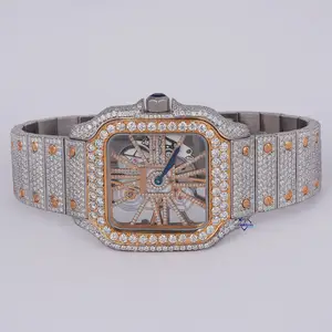Relógio personalizado de aço inoxidável com diamante moissanite, com testador de diamantes passados e transparência vvs, marca mais vendida