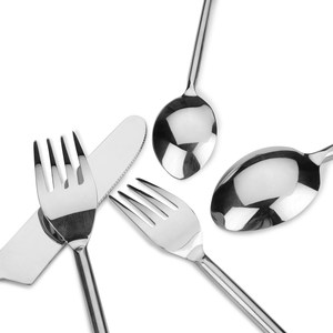 Juego de cubiertos de acero inoxidable Chapado en plata pulida con espejo con extremo anudado Diseño vintage Juego de cubiertos sólidos de 5 piezas - Product Image 3