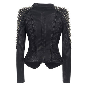 100% haute qualité femmes Punk Rivet moto veste mode fermeture éclair clouté coupe ajustée Faux cuir motard manteau - Product Image 3
