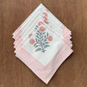 Juego de 6 servilletas y 6 tapetes florales de algodón indio con estampado de bloque de mano Floral, 6 servilletas y 6 alfombrillas - Product Image 2