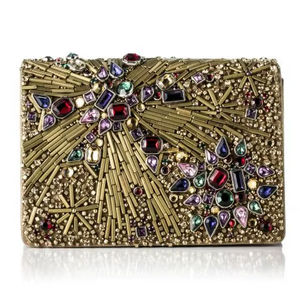 Unique Bohemian Style Embroidery Square <b>Pearl</b> Evening Hand <b>Clutch</b> <b>Bags</b> Fancy Design Lining Wholesale - Product Image 1