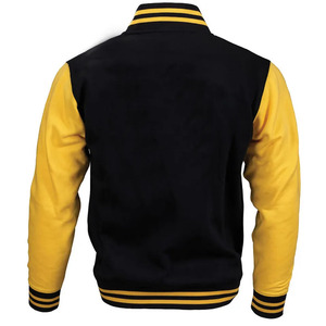 <b>Men's</b> Black Yellow Varsity <b>Jacket</b> Embroidered <b>Letter</b> Front Plus Size Casual Style Polyester Cotton Regular Fit Winter Wear - Product Image 2