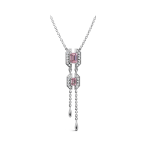 IGI Certified Lab Grown Diamond Emerald Cut Pink <b>Ruby</b> Halo Pendant <b>Necklace</b> in 18K Gold Modern Geometric Designer <b>Necklace</b> - Product Image 1