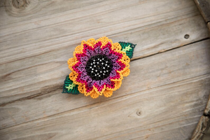 Ethnic Sunflower beaded <b>barrette</b>, Indigenous <b>hair</b> clip, Mayan <b>hair</b> accessory, beaded flowers, Big beaded <b>hair</b> <b>barrette</b> - Product Image 3