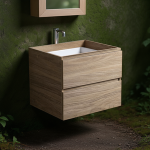 Mobile Bagno Sospeso con Lavabo e 2 Cassetti 60x50x50 cm Rovere Naturale Koricini Vieste - Product Image 3