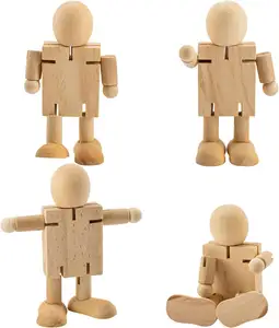 4 Pack Robot in legno non finito figure in legno regolabile corpi natura comune per la pittura di progetti di arte artigianale decorazione