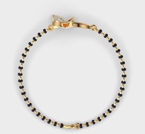 IGI Certified <b>Leaf</b> Motif Round Brilliant Cut Lab Grown Diamond Mangalsutra Bracelet in 14K Yellow / White / Rose Gold - Product Image 3