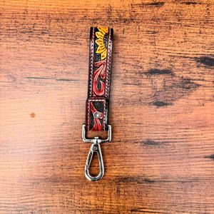 Porte-clés en cuir véritable taillé à la main tournesol petit bracelet Porte-clés en cuir véritable de style occidental Clip de clé personnalisé en cuir de vachette pour femmes - Product Image 5