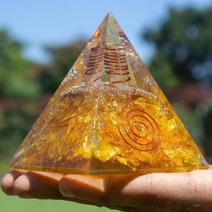 Kim tự tháp năng lượng Citrine orgone tự nhiên với cuộn dây đồng và thạch anh rõ ràng-văn phòng tại nhà và bảo vệ tinh thần - Product Image 4