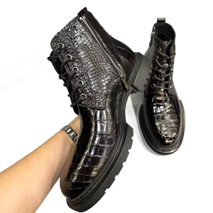 Botas de Cuero para Hombre Importadas de Piel de Cocodrilo, Botas Cortas de Cuero Genuino, Botas Modernas Estilo Martens para Hombre - Product Image 5