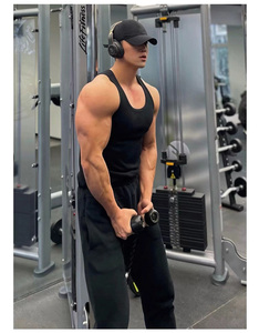 Custom <b>Mens</b> logo Black Ribbed Gym tank Top Heavyweight Cotton Muscle Sleeveless Running Stringer Fitness <b>Sports</b> Workout <b>Vest</b> - Product Image 4