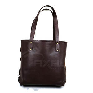 Sac fourre-tout extérieur en cuir de vachette résistant à l'eau avec fermeture à glissière Accessoires de vêtements de couleur contrastée - Product Image 2