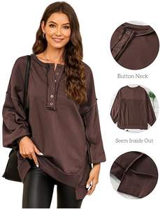 2025 à la mode mode femmes surdimensionné sweats décontracté à manches longues bouton Henley cou pull tunique hauts automne mode tenues - Product Image 6