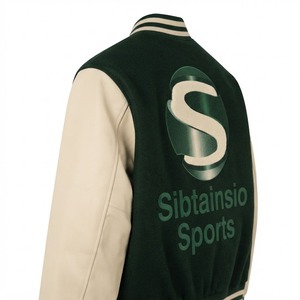 Chaqueta Letterman Verde Crema con Mangas en Contraste, Cuello y Puños de Punto Acanalado a Rayas, Cintura Alta, Chaqueta de Hombre Personalizada al por Mayor de Alta Calidad - Product Image 3