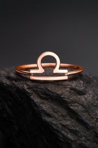 Bague de l'horoscope de la balance en argent sterling 925 plaqué or rose 14 carats, signe du zodiaque fait à la main, bande réglable, minimaliste - Product Image 6